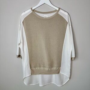 AMS Pure | Mixed Material Casual Short Sleeve Sweater Top Size XL